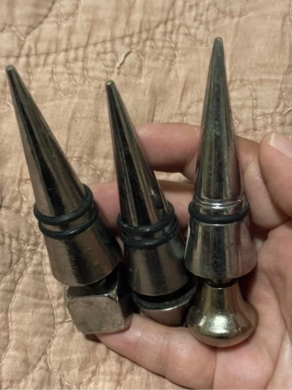 3 Vintage Bottle Stoppers 1980s Italy Geometric Conical Metal